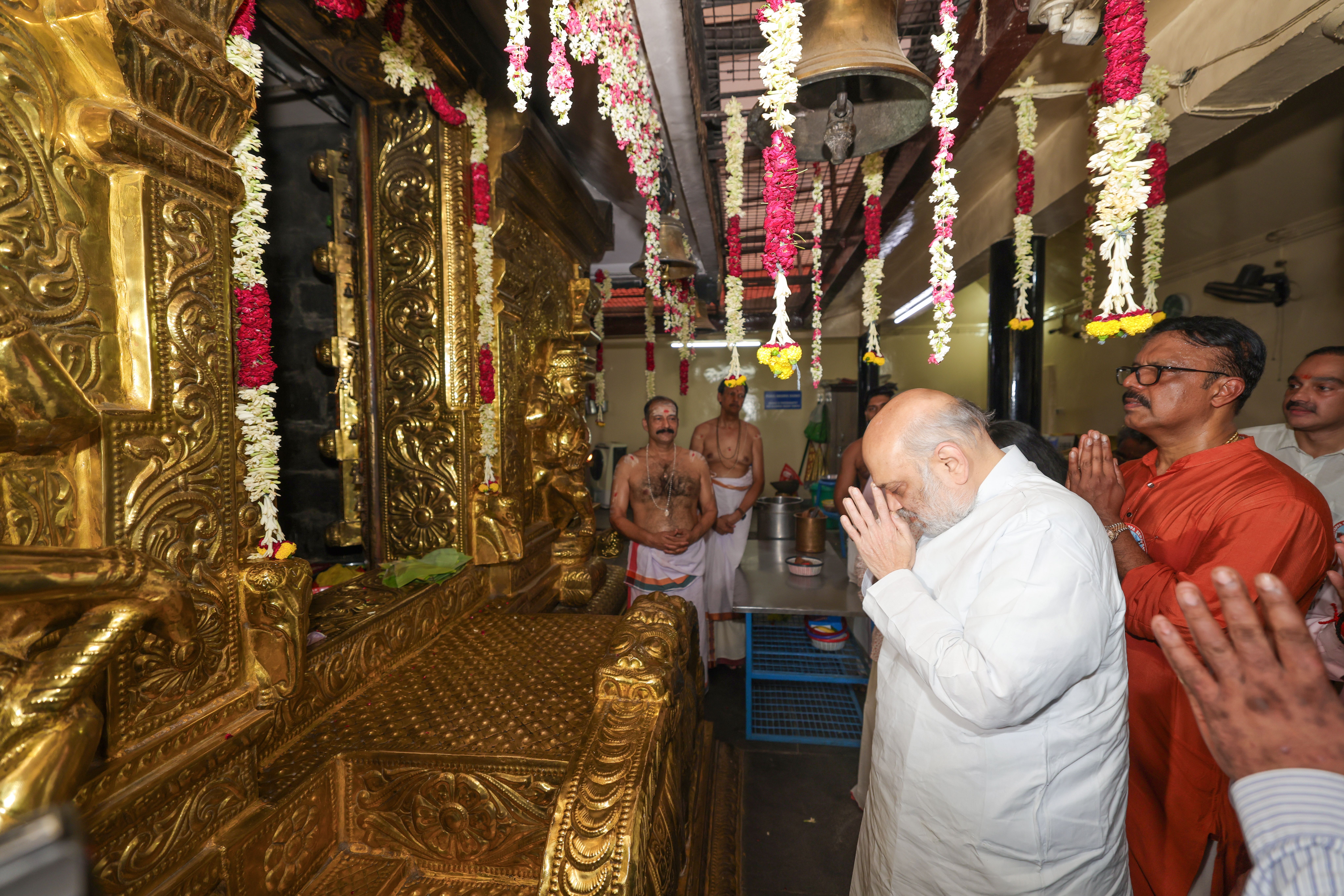 Union Home Minister and Minister of Cooperation Shri Amit Shah offers prayers at the Bhagwan Ayyappa Temple in New Delhi