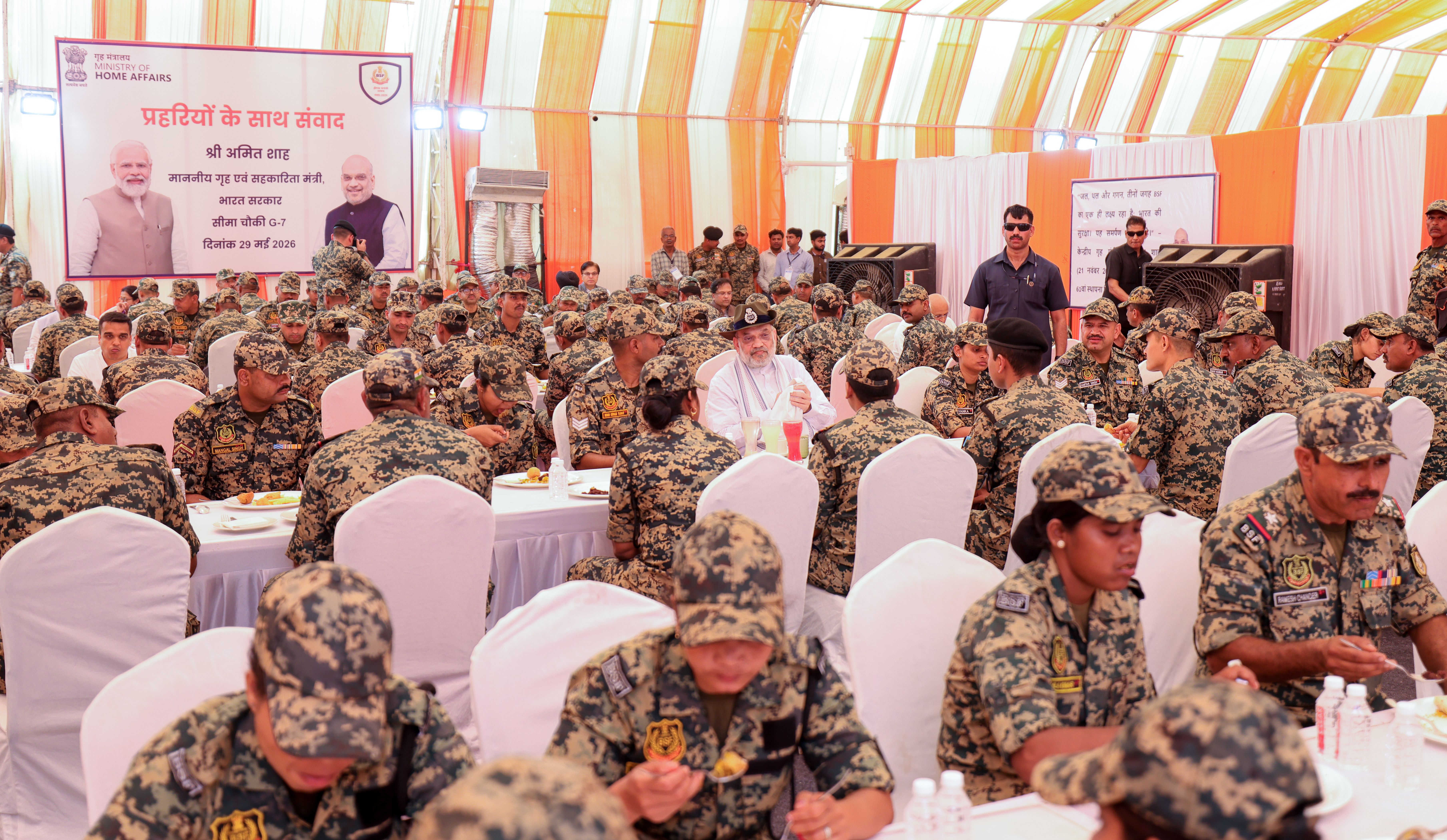 Union Home Minister and Minister of Cooperation Shri Amit Shah shared some time with the valiant personnel of the BSF during high-tea at the G-7 Border Outpost, in Gujarat.