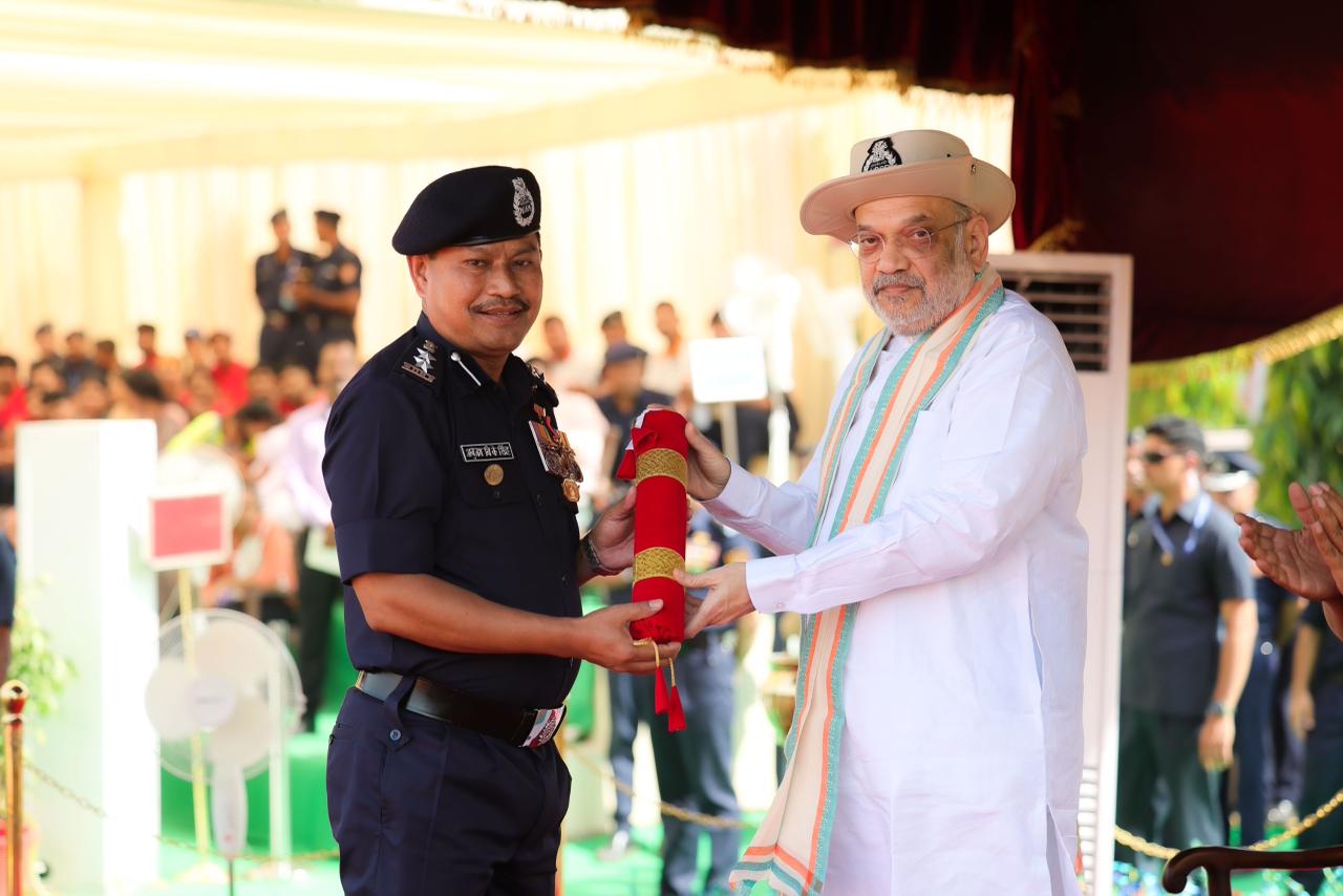 Shri Amit Shah confers President's Colour Award to NDRF in Ghaziabad, Uttar Pradesh, as the Chief Guest